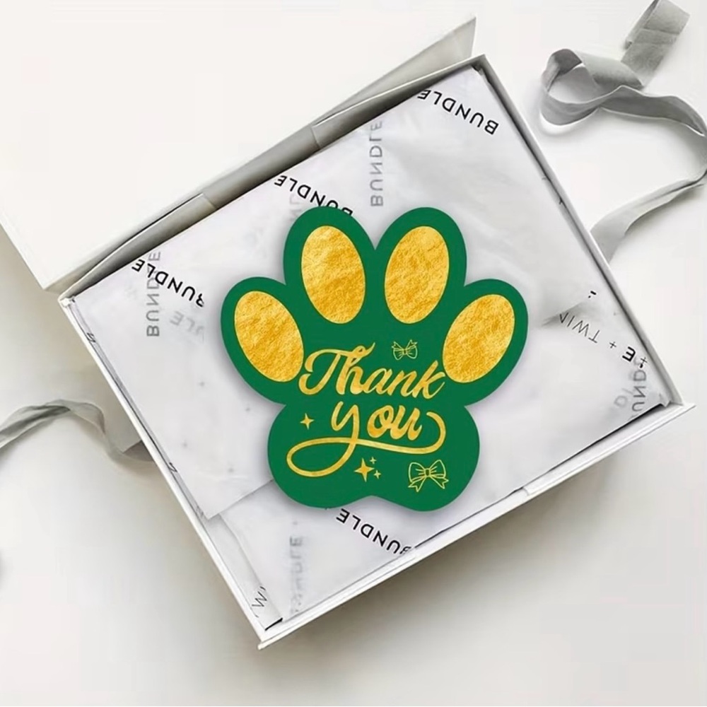50 Paw Print Thank You Card - Green & Gold - Picture 4 of 7